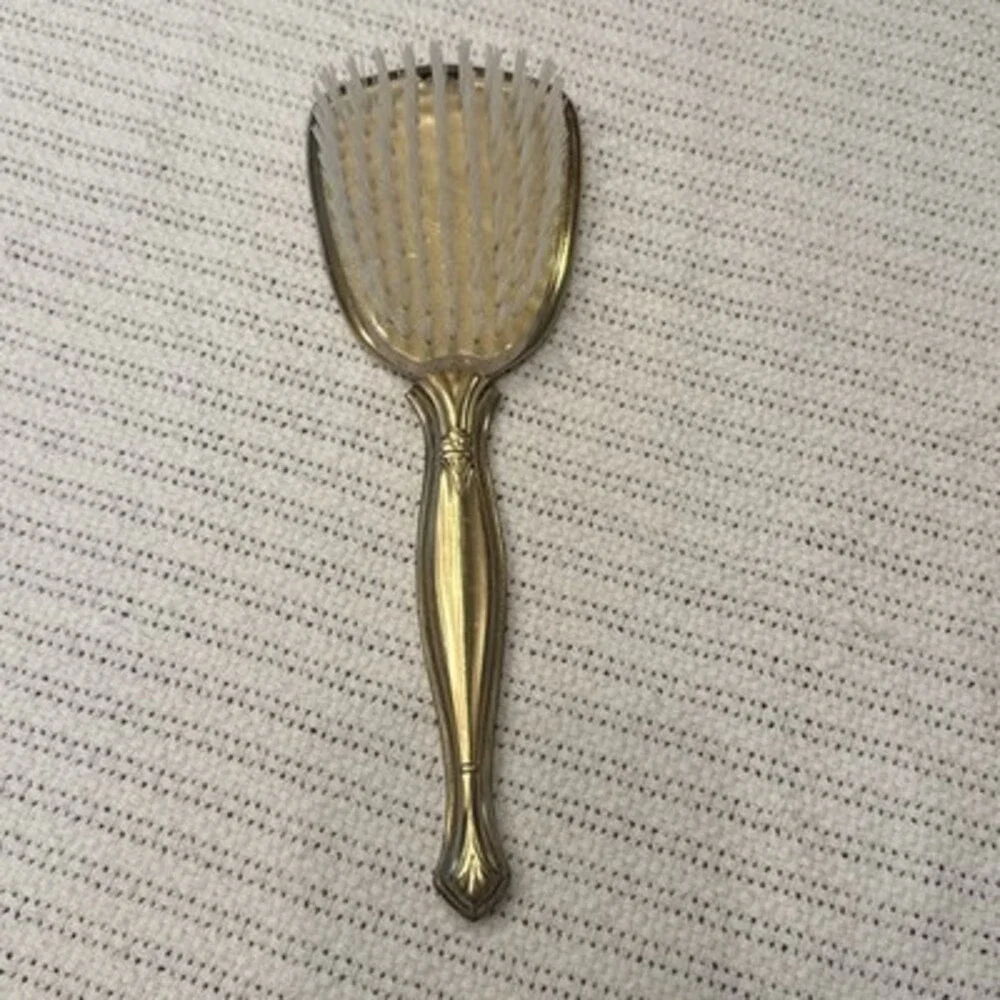 Fancy Vintage 24K Gold Plated Vanity Dresser Set-Hand Mirror-Brush-Combo 19”
